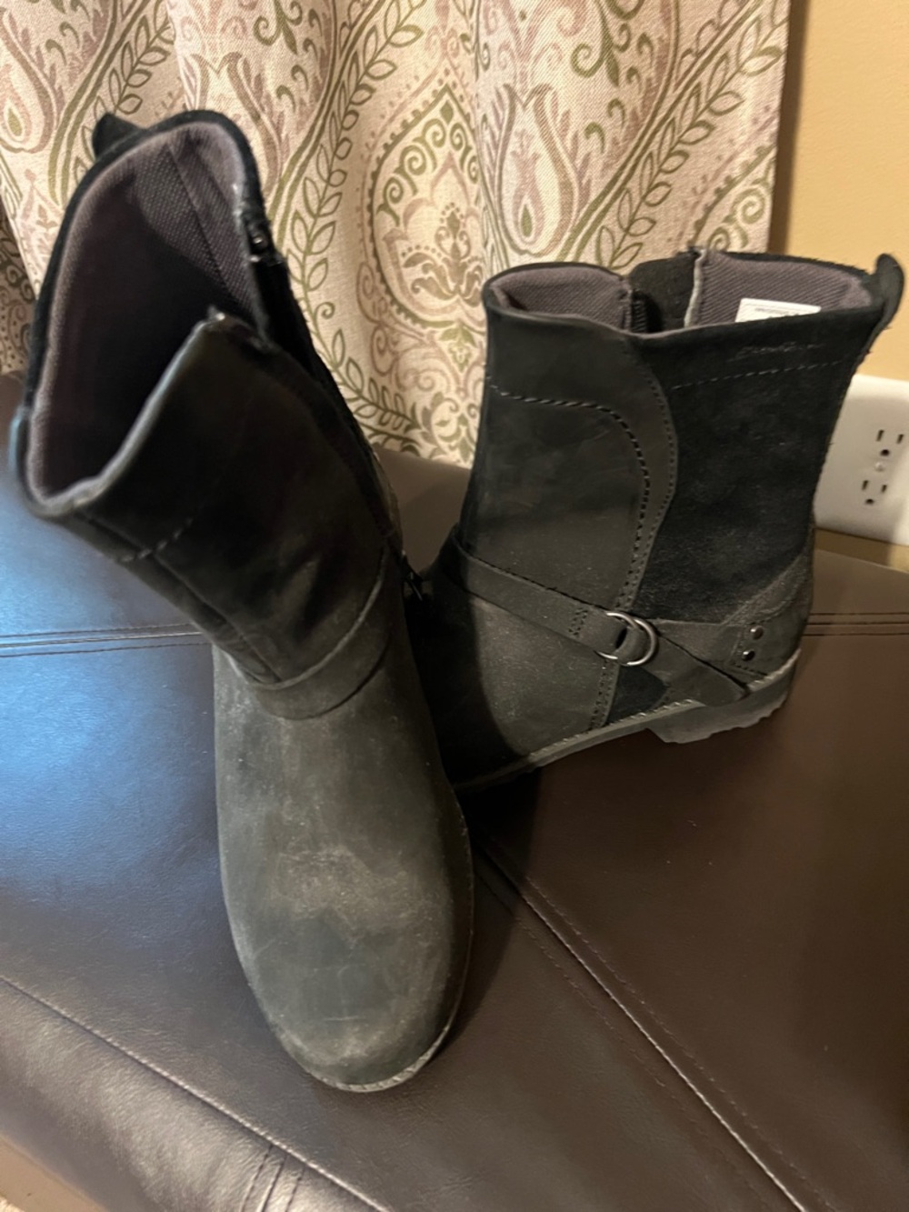 Eddie Bauer Black Suede Ankle Boots with Buckle Strap
